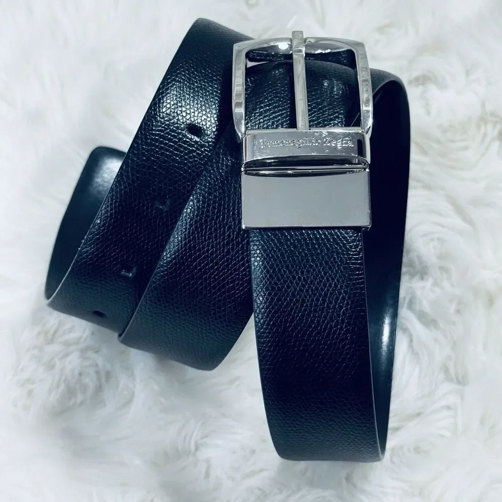 Ermenegildo Zegna Reversible Belt Palladium Black Smooth Textured Men’s Size 32